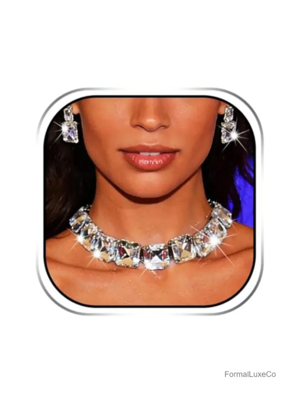 Rhinestone Choker Necklace and Earring Jewelry Set Bridal Prom Set